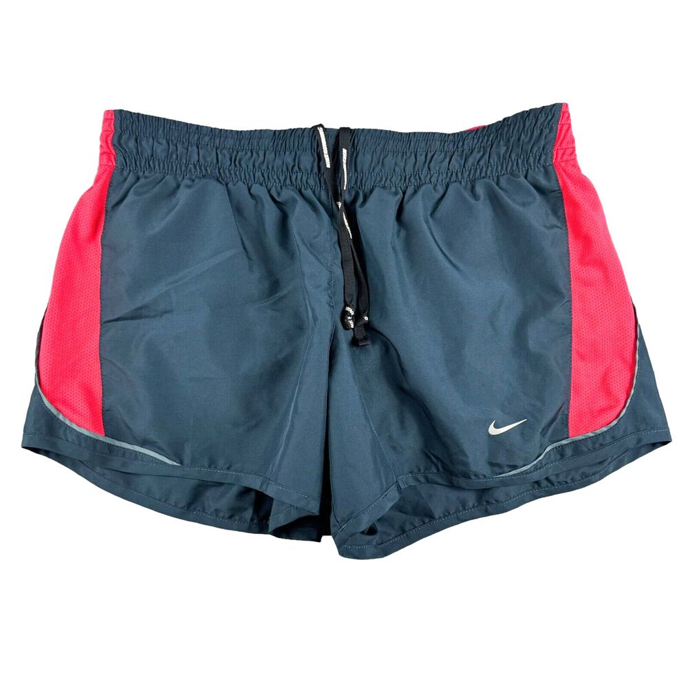 NIKE Shorts Women's Medium Navy Blue Red Dri-Fit Running Lined Athletic Active